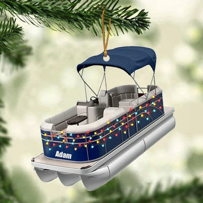 Personalized Pontoon Boat Christmas Ornament, Custom Name Boat Ornament For Pontoon Boat Lover ON0284