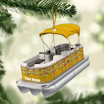 Personalized Pontoon Boat Christmas Ornament, Custom Name Boat Ornament For Pontoon Boat Lover ON0284