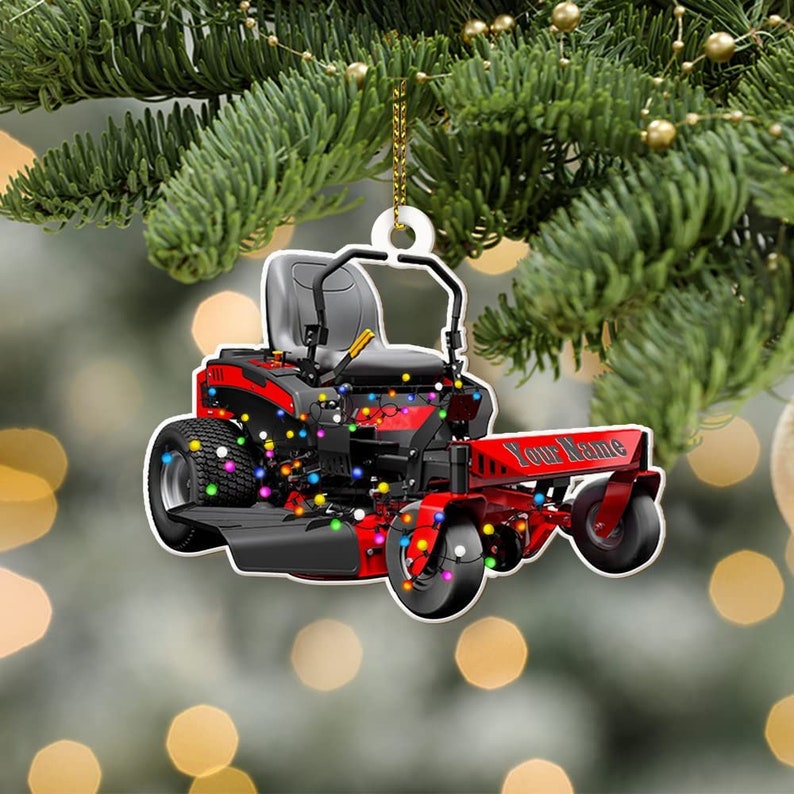 Personalized Red Lawn Mowers Christmas Tree Ornament, Custom Riding Mowers Xmas Light Ornament 2024 ON0776