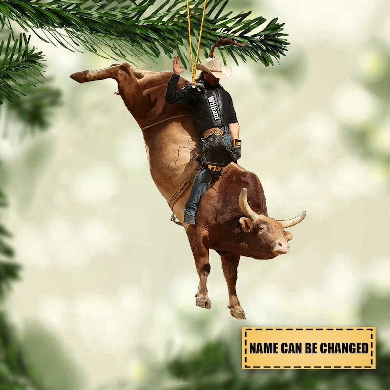 Personalized Cowboy Bull Riding Ornament, Custom Name Bull Fighter Bull Riding Christmas Ornament ON0380