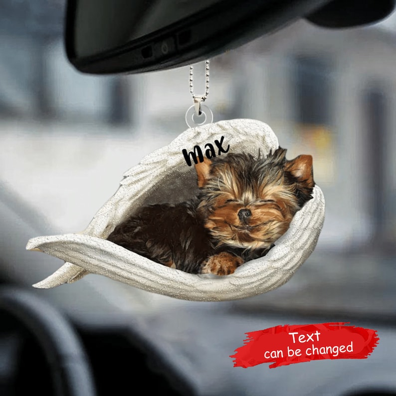 Personalized Yorkshire Terrier Angel In The Wings Car Ornament, Custom Name Memorial Yorkshire Terrier Ornament ON0384