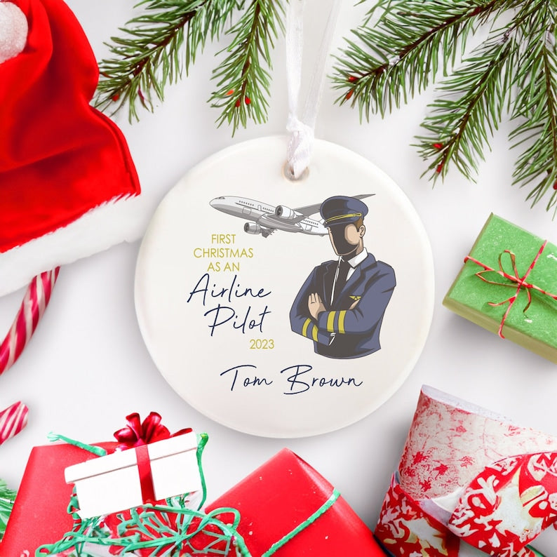 Personalized First Christmas As An Airline Pilot Ornament, Custom Name New Pilot Christmas Ornament 2024, Pilot Captain Ornament ON0279