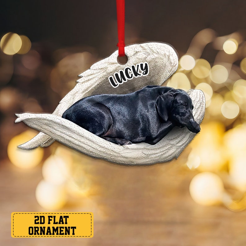 Personalized Black Labrador Retriever Sleeping Angel Christmas Ornament, Custom Name Black Labrador Retriever Memorial Ornament ON0747