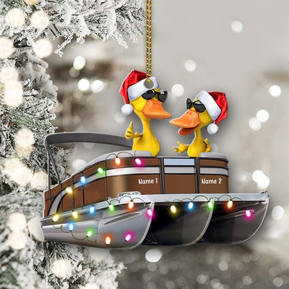 Personalized Pontoon Boat Duck Couple Christmas Ornament, Custom Duck Ornament Pontoon Lovers ON0287