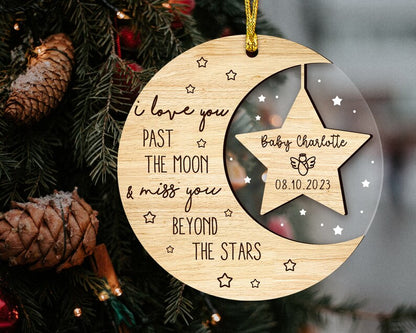 Personalized I Love You Past The Moon & Miss You Beyond The Stars Baby Memorial Ornament, Custom Loss Of Baby Angel Baby Stillborn Ornament ON0417