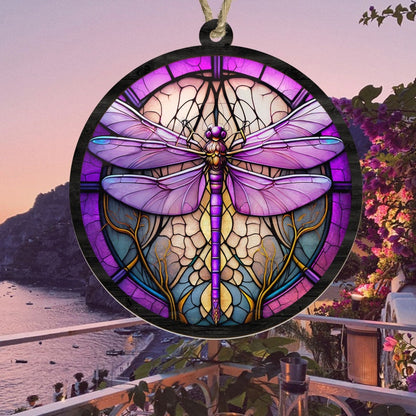 Dragonfly Suncatcher Stained Window Hanging, Purple Dragonfly Suncatchers ON0249