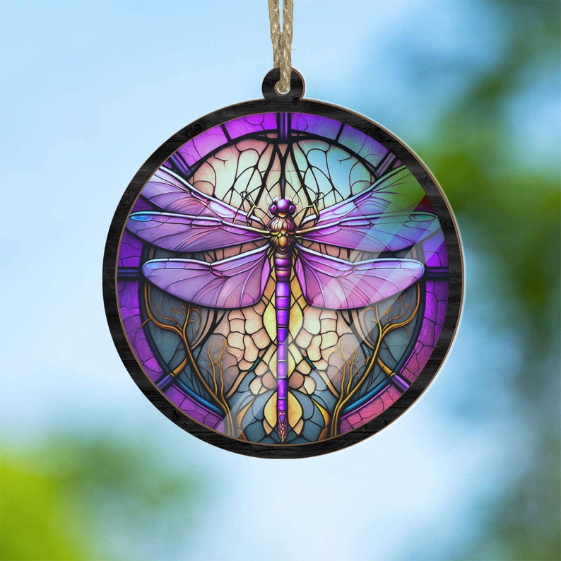 Dragonfly Suncatcher Stained Window Hanging, Purple Dragonfly Suncatchers ON0249