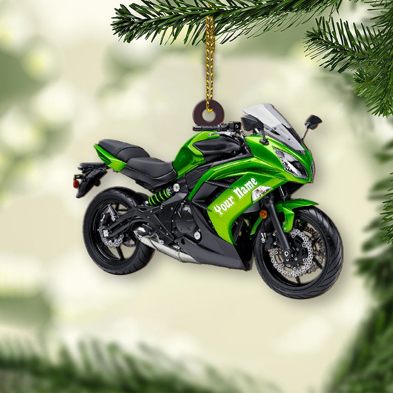 Personalized Green Motorcycle Christmas Tree Ornament, Custom Name Motorbike Driver Motorcycle Lover Ornament 2024 ON0781