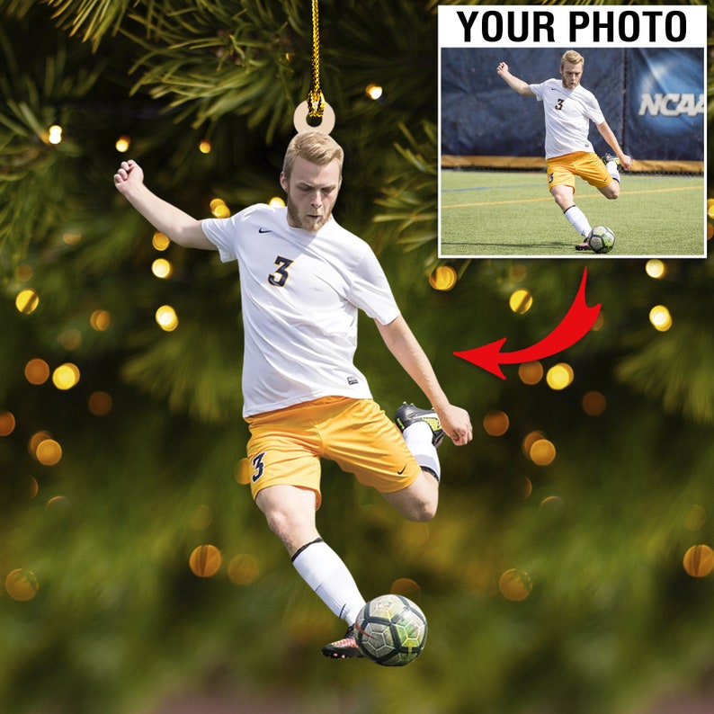 Custom Photo Soccer Player Ornament, Personalized Soccer Christmas Ornament ON0388