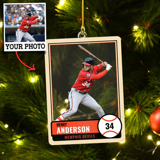 Custom Photo Baseball Card Ornament, Personalized Baseball Picture Ornament, Custom Name Baseball Christmas Ornament 2024 ON0214