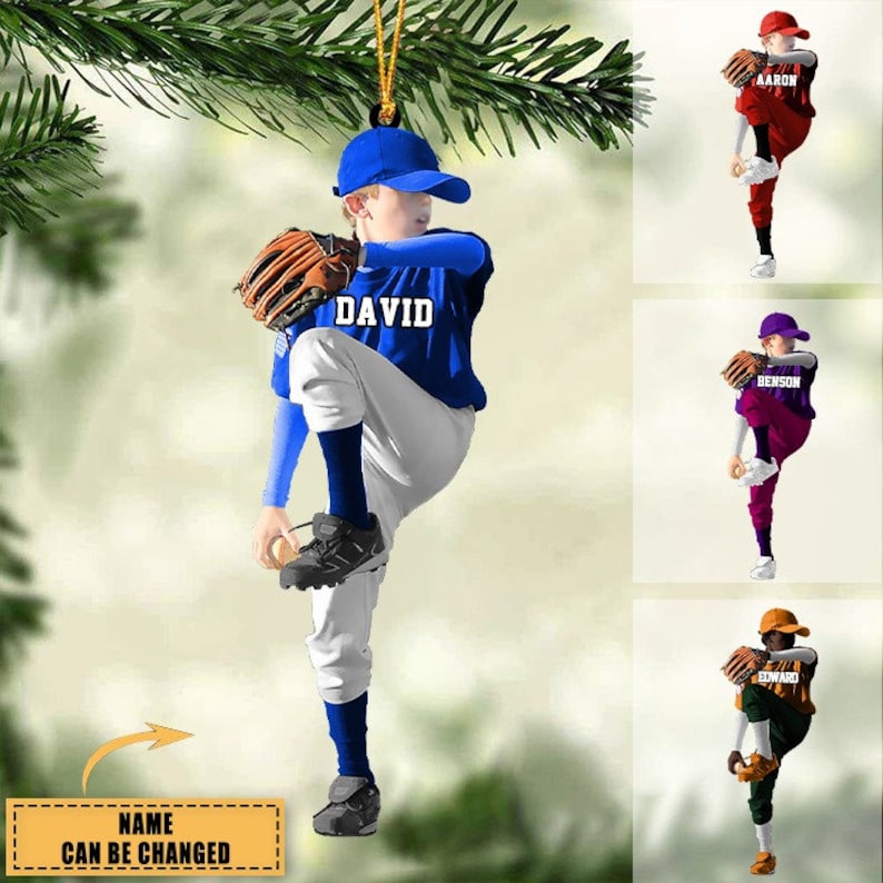 Personalized Baseball Boy Christmas Ornament, Custom Name Pitcher Throw Ball Ornament ON0329