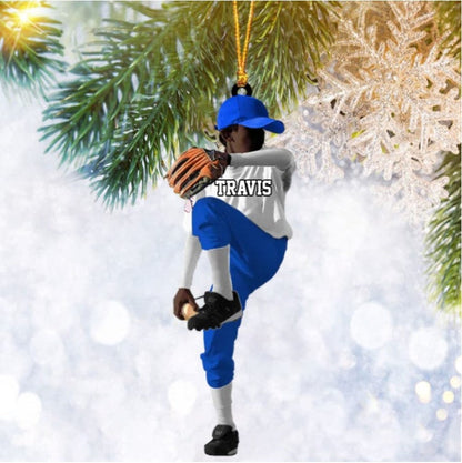 Personalized Baseball Boy Christmas Ornament, Custom Name Pitcher Throw Ball Ornament ON0329