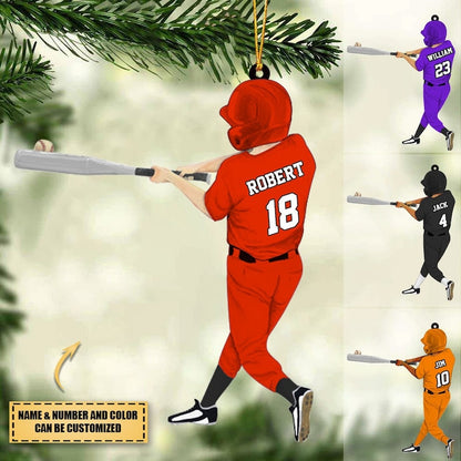 Personalized Baseball Boy Acrylic Christmas Ornament 2024, Custom Baseball Player Ornament With Name Number ON0213