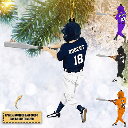 Personalized Baseball Boy Acrylic Christmas Ornament 2024, Custom Baseball Player Ornament With Name Number ON0213