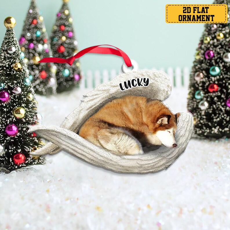 Personalized Red Husky Sleeping Angel Christmas Ornament, Custom Name Red Husky Dog Memorial Ornament ON0746