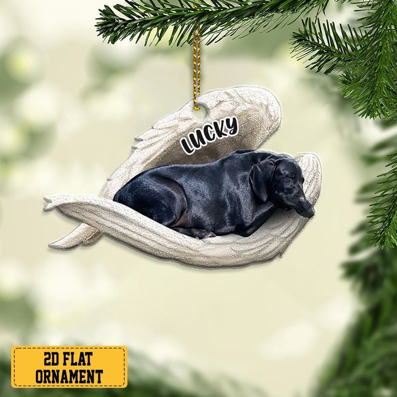 Personalized Black Labrador Retriever Sleeping Angel Christmas Ornament, Custom Name Black Labrador Retriever Memorial Ornament ON0747