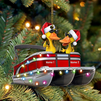 Personalized Pontoon Boat Duck Couple Christmas Ornament, Custom Duck Ornament Pontoon Lovers ON0287