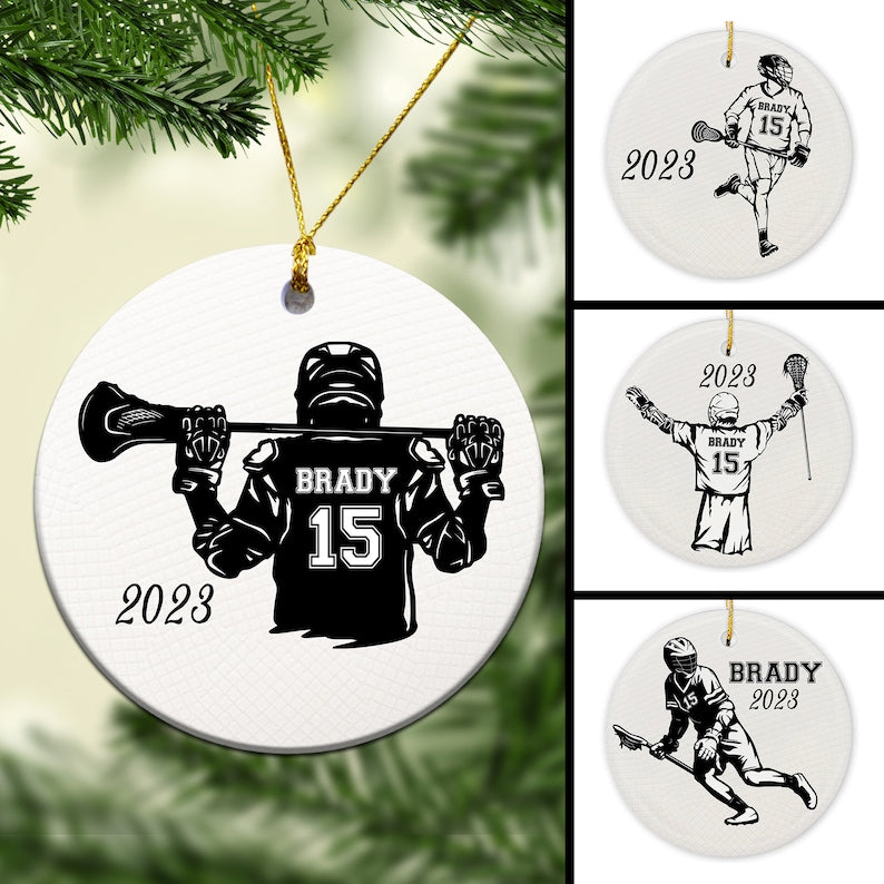 Personalized Lacrosse Christmas Ornament, Custom Name Number Lacrosse Player Ornament ON0355