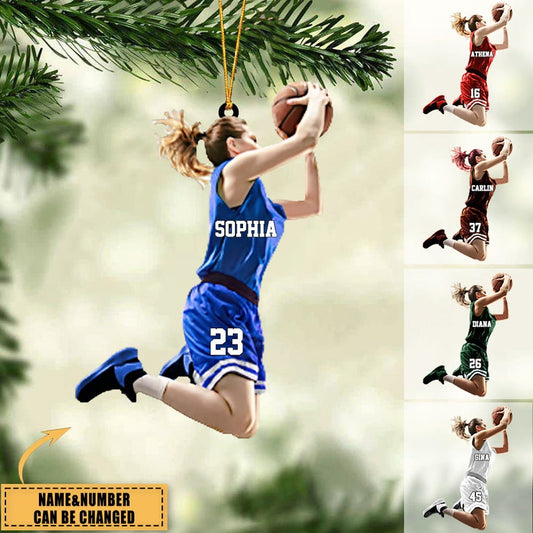 Personalized Basketball Girl Ornament, Custom Name Number Basketball Players Ornament ON0226