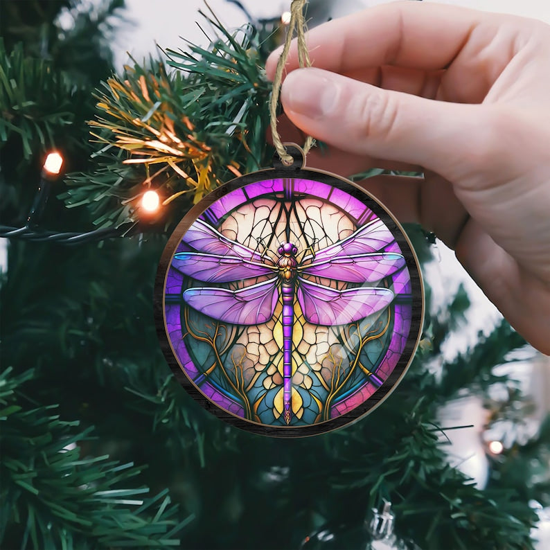 Dragonfly Suncatcher Stained Window Hanging, Purple Dragonfly Suncatchers ON0249