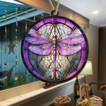 Dragonfly Suncatcher Stained Window Hanging, Purple Dragonfly Suncatchers ON0249