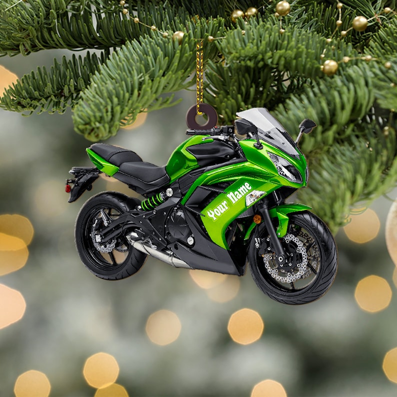 Personalized Green Motorcycle Christmas Tree Ornament, Custom Name Motorbike Driver Motorcycle Lover Ornament 2024 ON0781