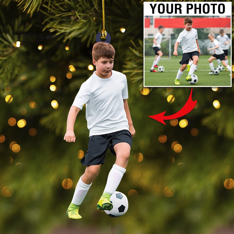 Custom Photo Soccer Player Ornament, Personalized Soccer Christmas Ornament ON0388