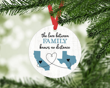 Custom Map The Love Between Family Knows No Distance Ornament, Personalized Long Distance Family Christmas Ornament ON0360