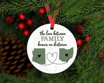 Custom Map The Love Between Family Knows No Distance Ornament, Personalized Long Distance Family Christmas Ornament ON0360