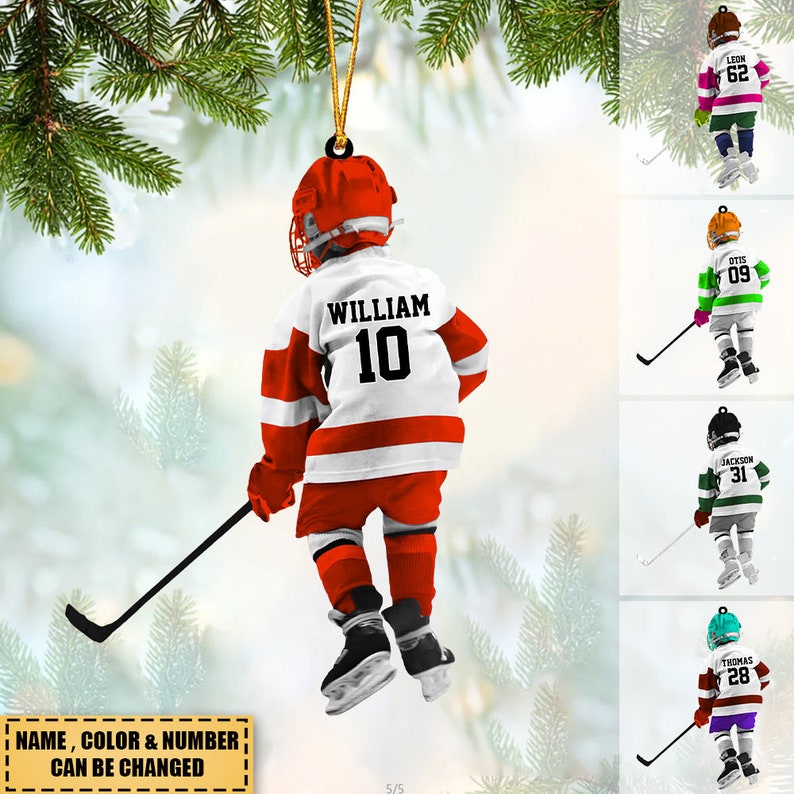 Personalized Kid Ice Hockey Player Ornament, Custom Name Hockey Christmas Ornament, Ornament For Hockey Lovers ON0210