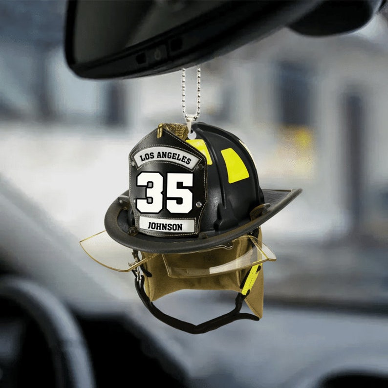 Personalized Firefighter Helmet Ornament, Custom Name Number American Firefighter Ornament, Proud Firefighter Ornament ON0435