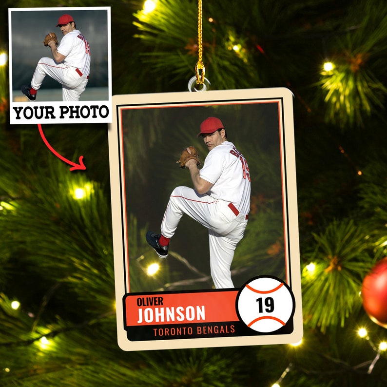 Custom Photo Baseball Card Ornament, Personalized Baseball Picture Ornament, Custom Name Baseball Christmas Ornament 2024 ON0214