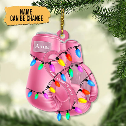 Personalized Pink Boxing Gloves Ribbon Breast Cancer Awareness Ornament, Custom Name Breast Cancer Warrior Ornament ON0252