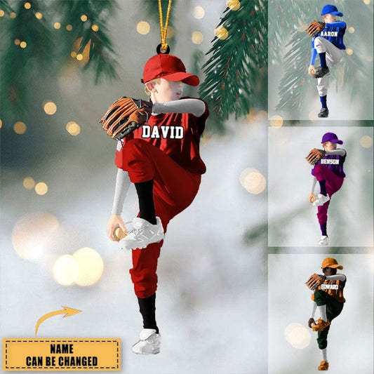 Personalized Baseball Boy Christmas Ornament, Custom Name Pitcher Throw Ball Ornament ON0329