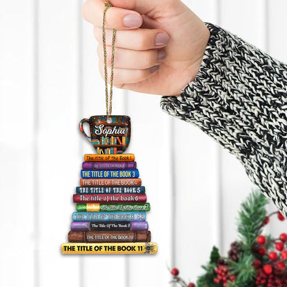 Custom Title of Books Bookstack Christmas Ornament, Personalized Book Tree Bookish Book Lover Ornament ON0366