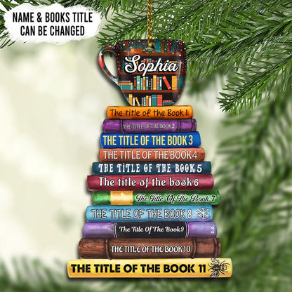 Custom Title of Books Bookstack Christmas Ornament, Personalized Book Tree Bookish Book Lover Ornament ON0366