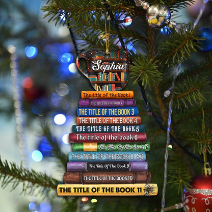 Custom Title of Books Bookstack Christmas Ornament, Personalized Book Tree Bookish Book Lover Ornament ON0366