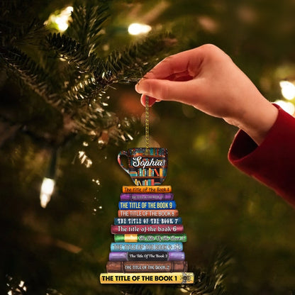 Custom Title of Books Bookstack Christmas Ornament, Personalized Book Tree Bookish Book Lover Ornament ON0366