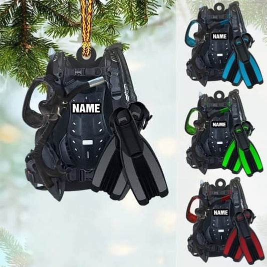 Personalized Scuba Diving Equipment Set Ornament, Custom Dive Suit Color Flat Ornament For Diver, Custom Dive Suit And Dive Fins Ornament ON0143