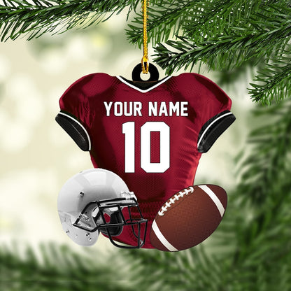 Personalized Name American Football Uniform Ornament, Custom Football Helmet And Ball Christmas Ornament ON0224