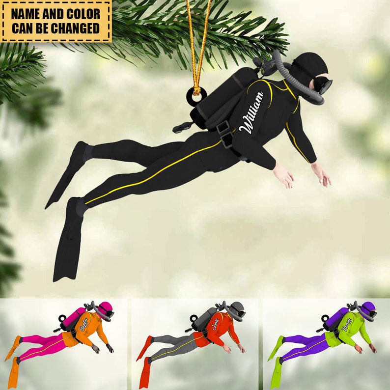 Personalized Scuba Diver Christmas Ornament, Custom Scuba Diving Acrylic Ornament With Name ON0221