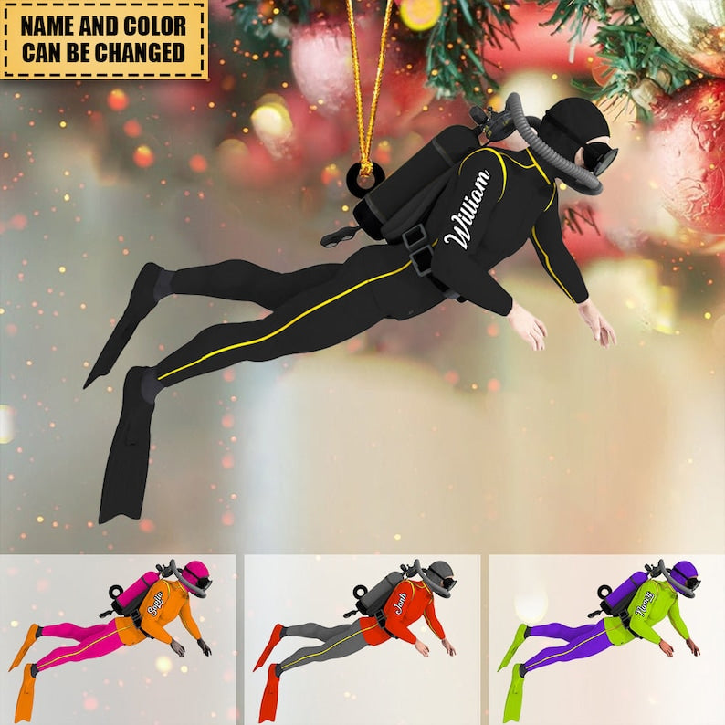 Personalized Scuba Diver Christmas Ornament, Custom Scuba Diving Acrylic Ornament With Name ON0221