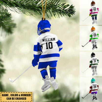 Personalized Kid Ice Hockey Player Ornament, Custom Name Hockey Christmas Ornament, Ornament For Hockey Lovers ON0210