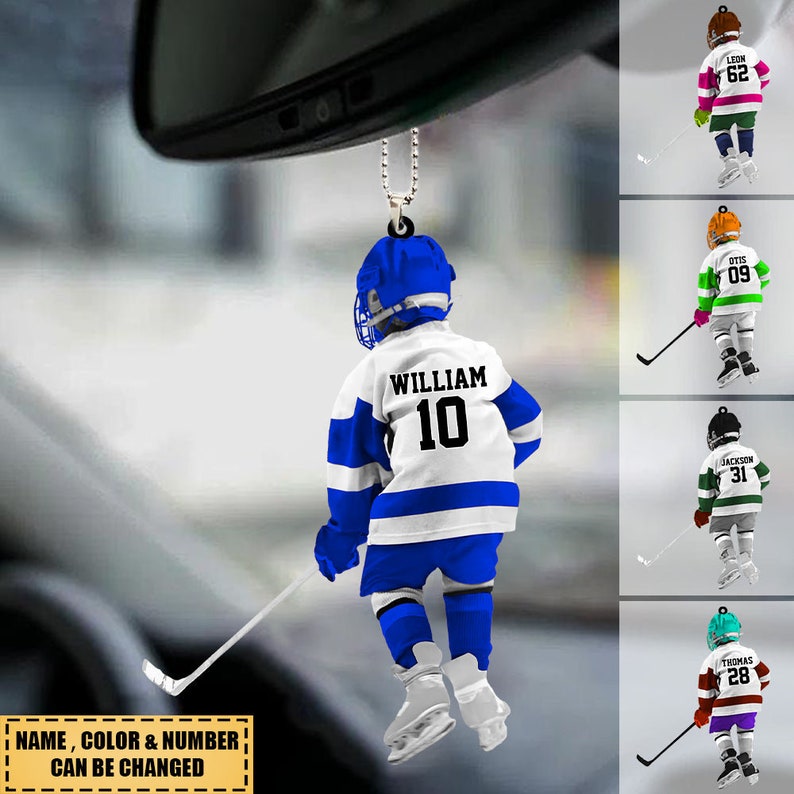 Personalized Kid Ice Hockey Player Ornament, Custom Name Hockey Christmas Ornament, Ornament For Hockey Lovers ON0210