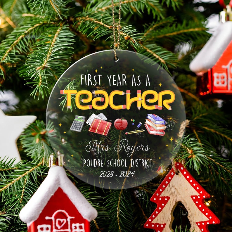 Personalized First Year As A Teacher Christmas Ornament 2024, Custom New Teacher Christmas Ornament, 1st Xmas Teacher Ornament ON0274