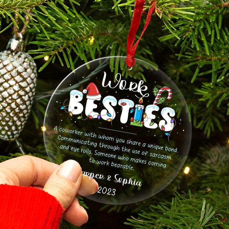 Personalized Work Besties Christmas Ornament, Custom Coworker Work Bestie Work Friend Ornament With Name ON0278