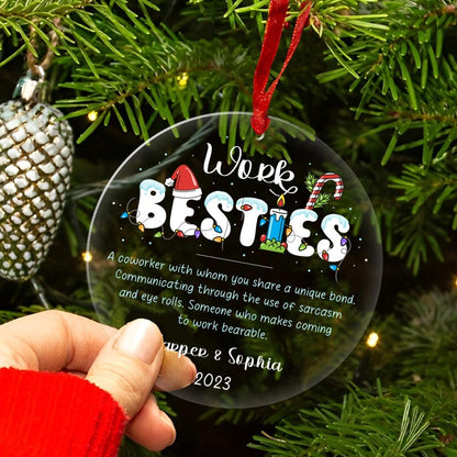 Personalized Work Besties Christmas Ornament, Custom Coworker Work Bestie Work Friend Ornament With Name ON0278