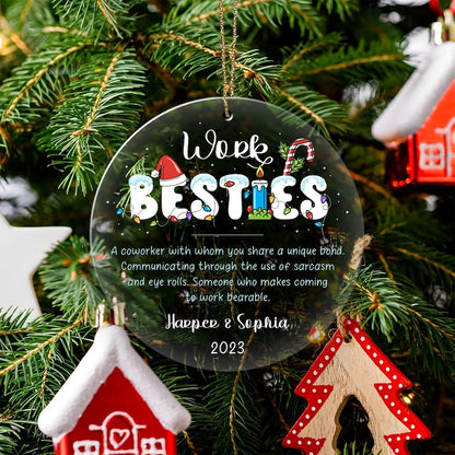 Personalized Work Besties Christmas Ornament, Custom Coworker Work Bestie Work Friend Ornament With Name ON0278