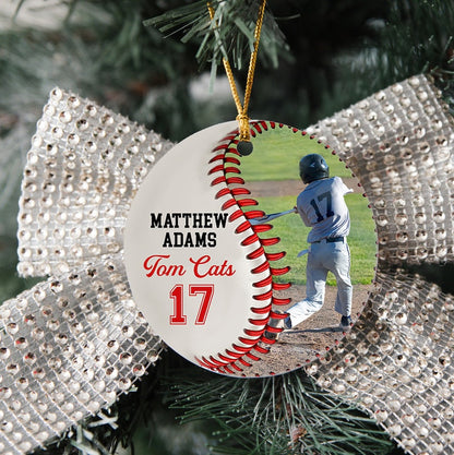 Custom Photo Baseball Christmas Ceramic Ornament, Personalized Baseball Christmas Ornament 2024 For Baseball Player ON0215