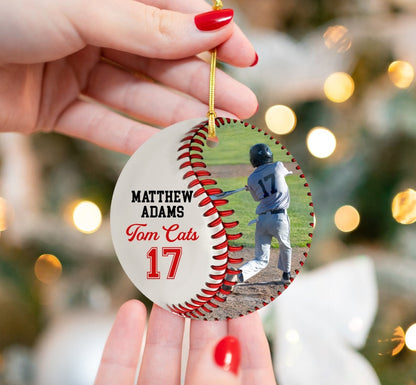 Custom Photo Baseball Christmas Ceramic Ornament, Personalized Baseball Christmas Ornament 2024 For Baseball Player ON0215